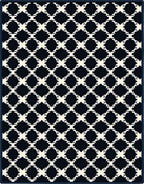 Dark Navy Cream Geometric Lattice Rug