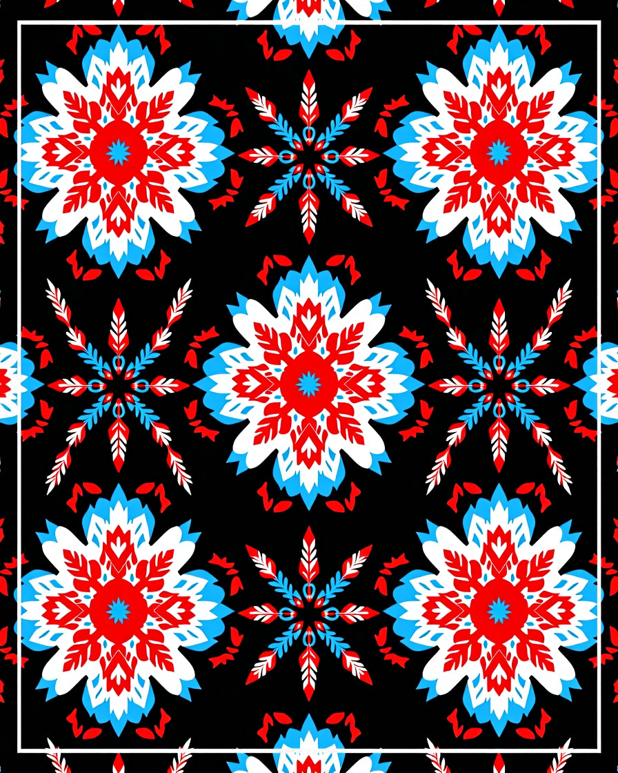 Red White Blue Floral Starburst Rug