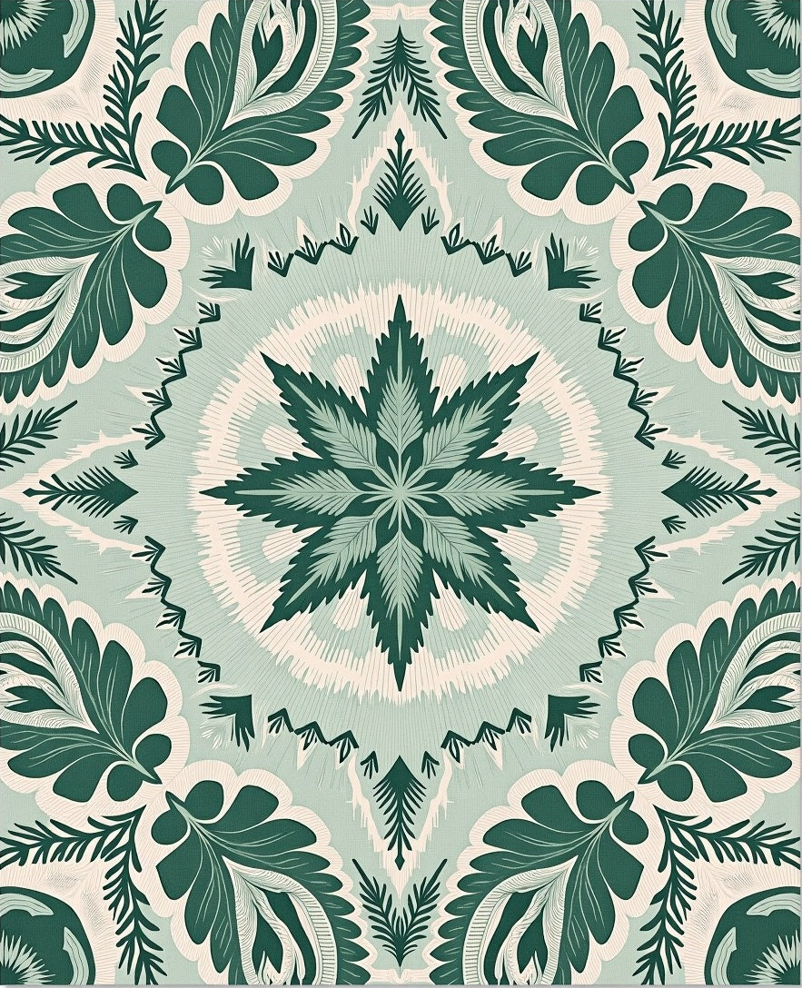 Emerald Green Floral Medallion Mandala Rug