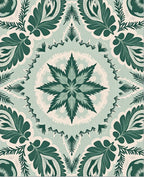 Emerald Green Floral Medallion Mandala Rug