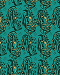 Teal And Gold Abstract Swirling Vines Rug