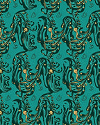 Teal And Gold Abstract Swirling Vines Rug
