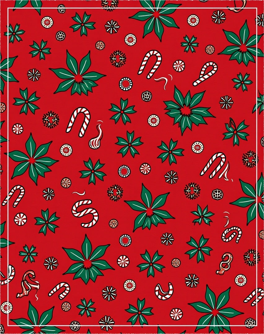 Festive Red Poinsettia Candy Cane Collage Rug