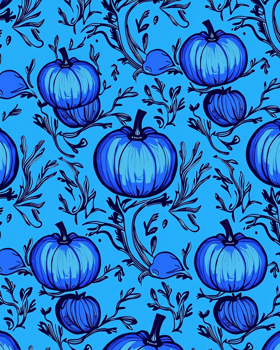 Blue Pumpkin Vine Seamless Repeat Rug
