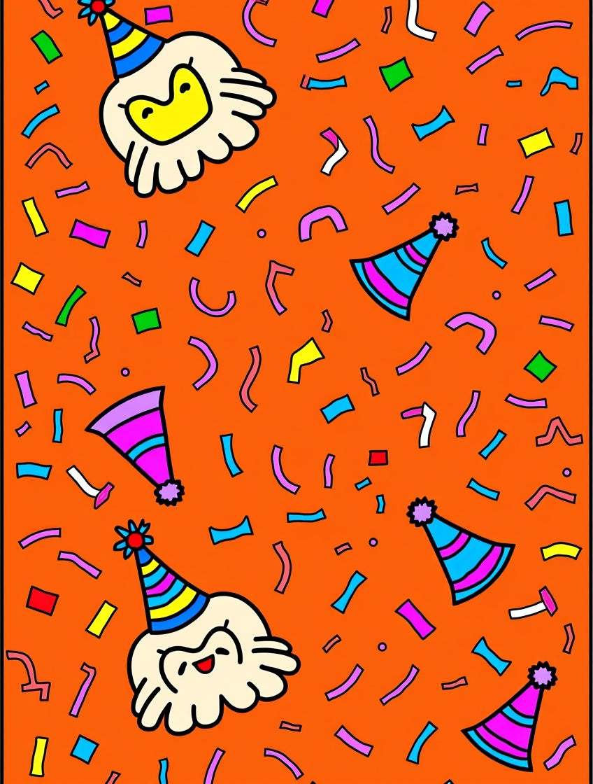 Orange Confetti Celebration Party Hats Rug