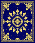 Royal Blue Golden Sunburst Mandala Rug