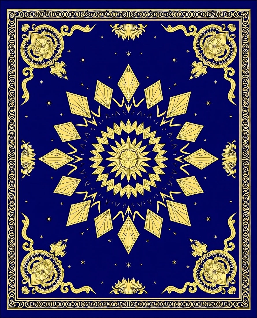Royal Blue Golden Sunburst Mandala Rug