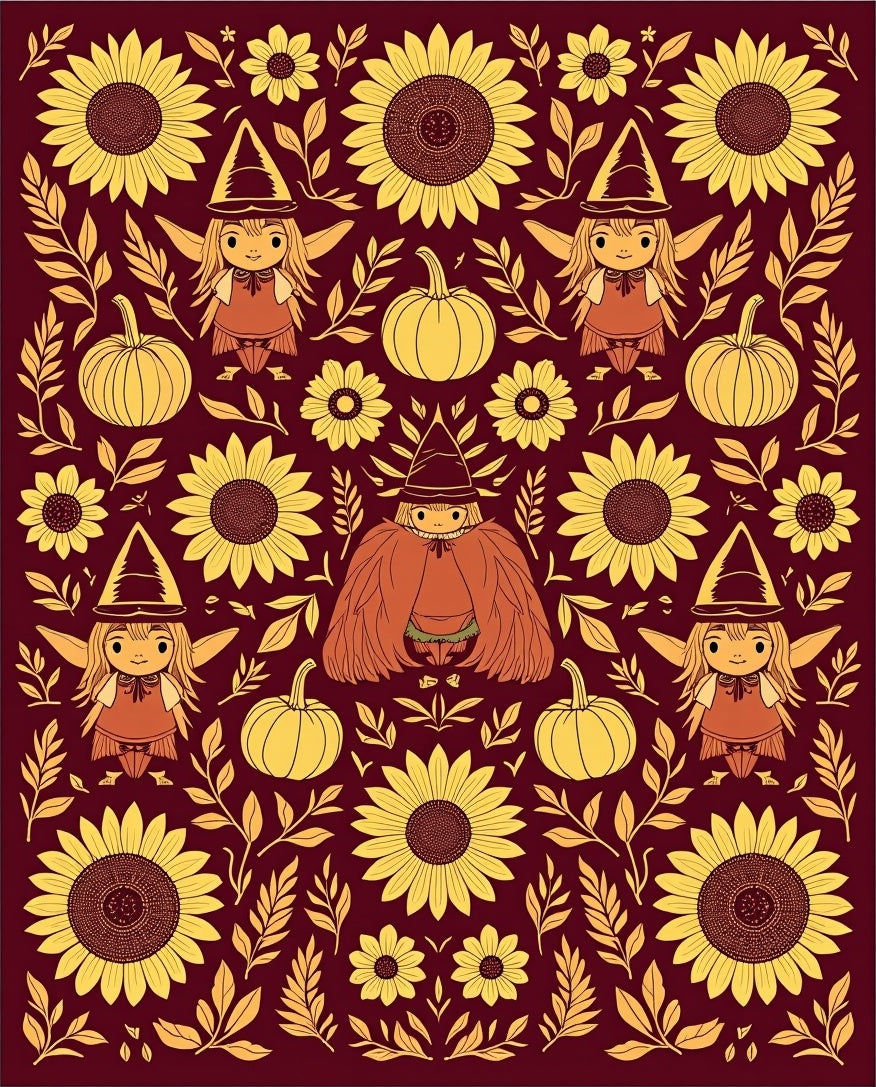 Golden Sunflower Witchy Autumn Medley Rug