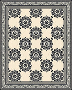 Cream Black Floral Medallion Border Rug