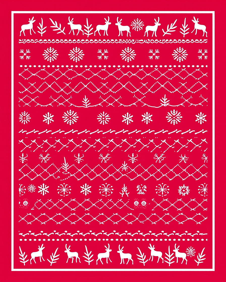 Rustic Red Reindeer Snowflake Garland Rug