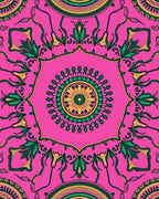 Vibrant Pink Green Floral Mandala Rug
