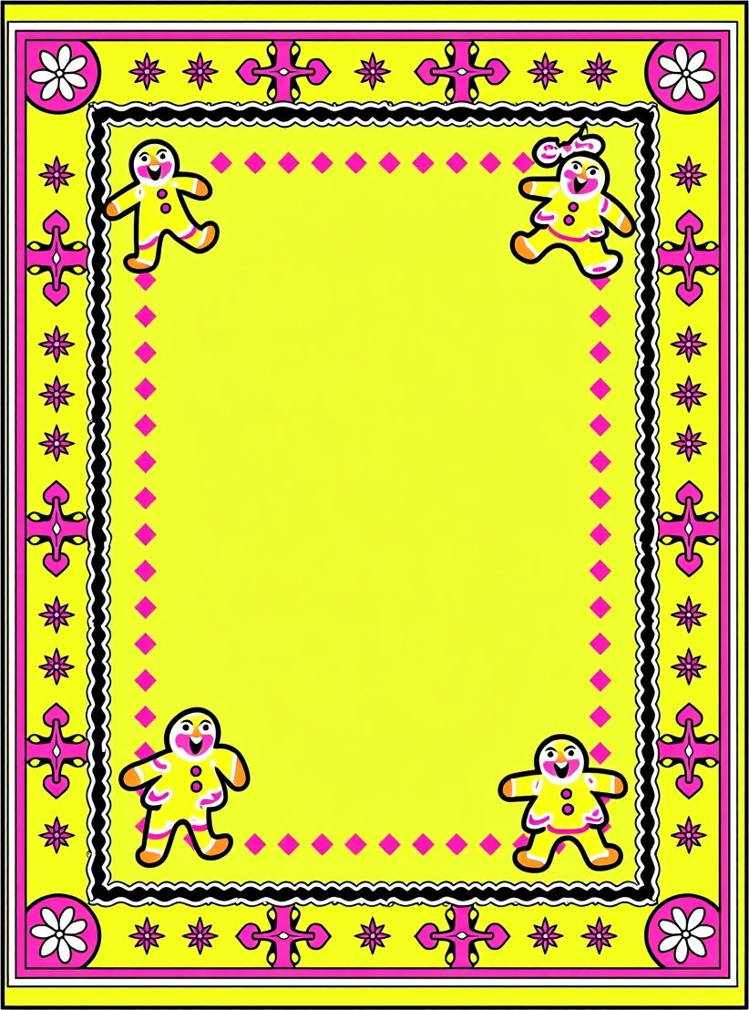 Yellow Gingerbread Men Border Rug