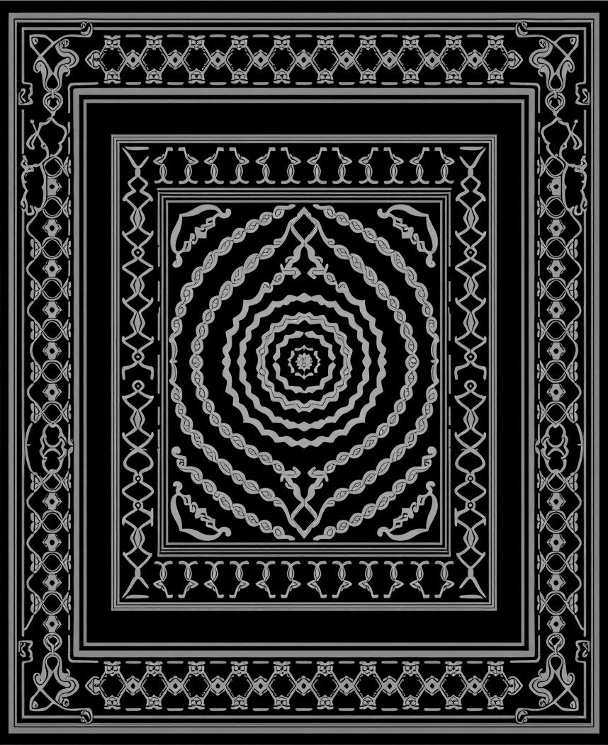 Ornate Black and White Geometric Mandala Rug
