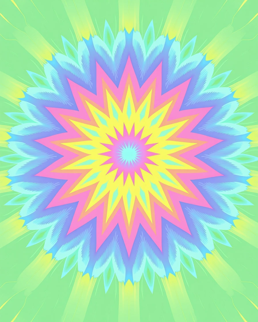 Pastel Rainbow Starburst Mandala Rug