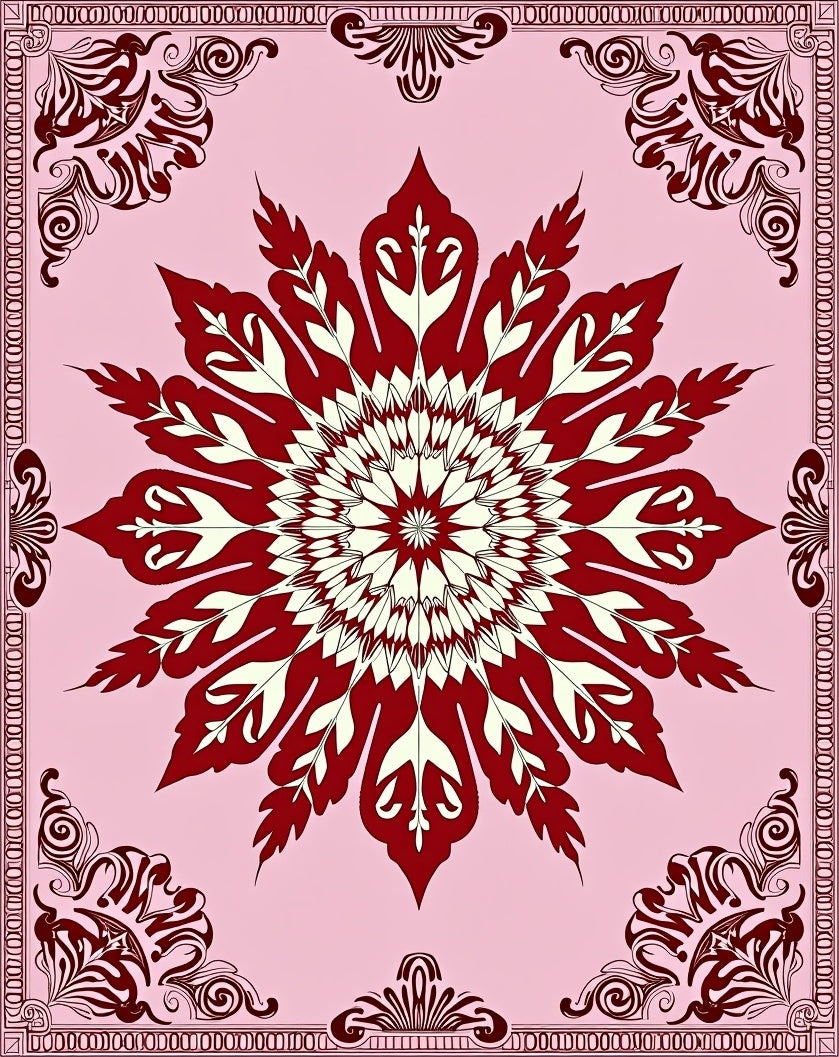 Crimson Floral Medallion Pink Rug