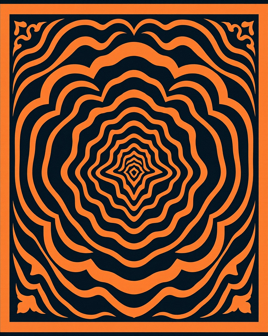 Orange Ripples Concentric Dark Blue Rug
