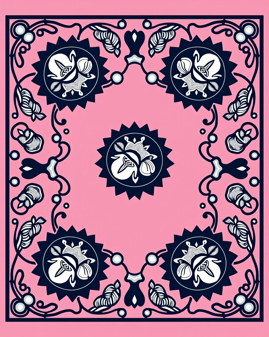 Pink Navy Floral Starburst Tapestry Rug