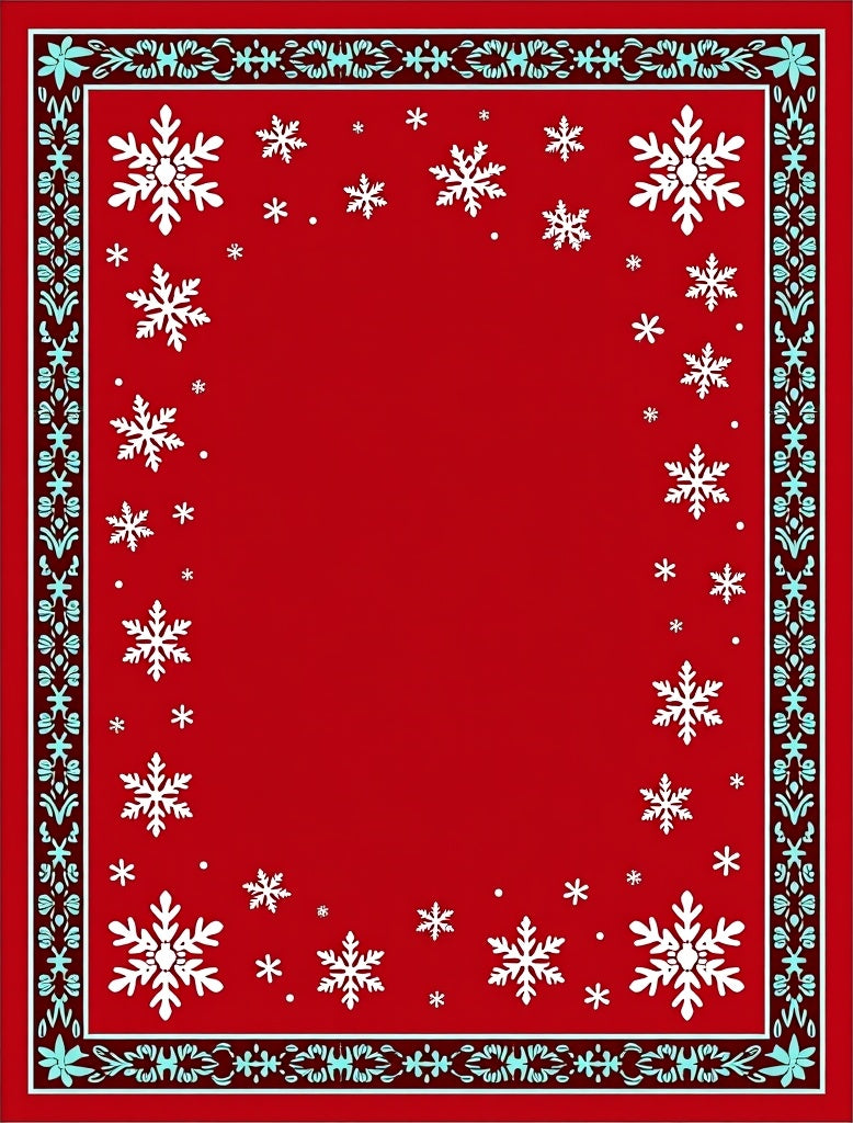 Crimson Snowflake Border With Light Blue Accents Rug