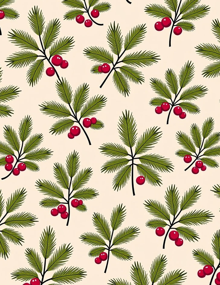 Festive Green Pine Holly Berry Rug