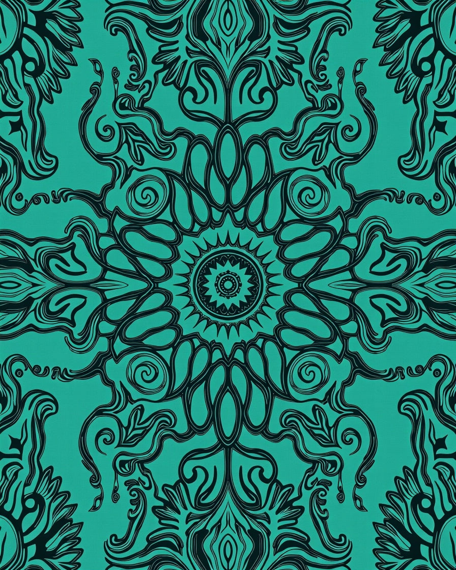 Teal Black Medallion Swirl Rug