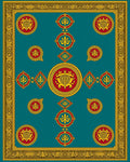 Teal Red Yellow Medallion Border Accents Rug