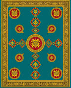 Teal Red Yellow Medallion Border Accents Rug