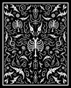 Black White Skeletal Goth Ornate Rug