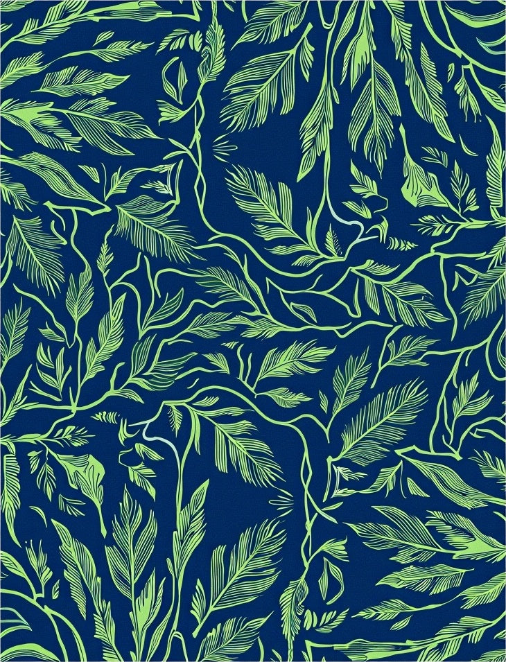 Navy Lime Green Leafy Vine Mural Rug