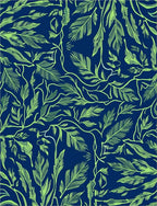 Navy Lime Green Leafy Vine Mural Rug