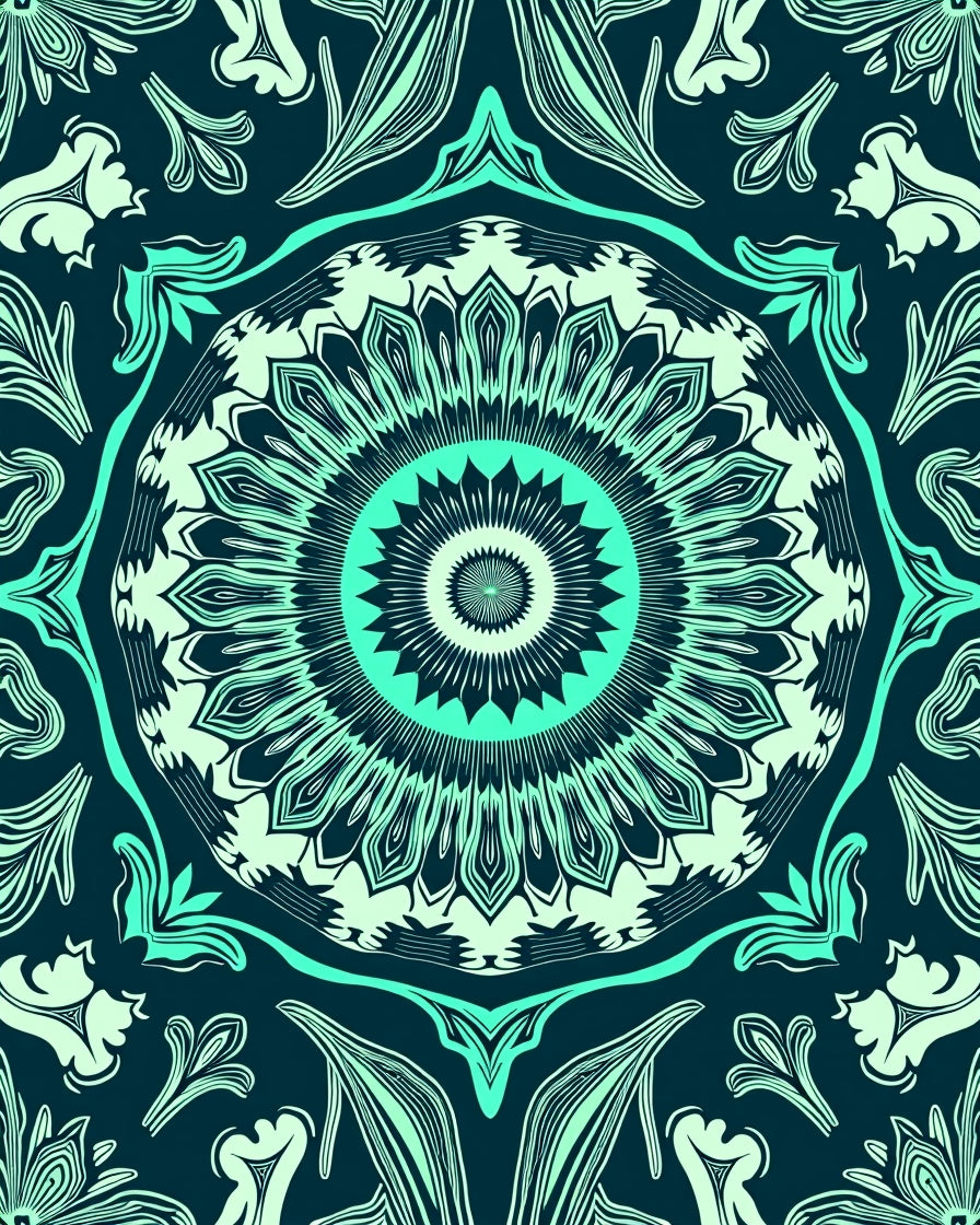 Teal Burst Mandala Floral Rug