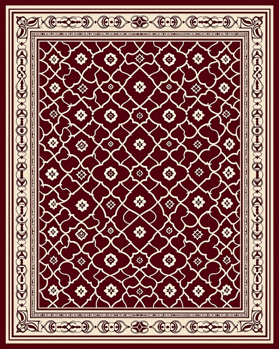 Deep Red Lattice Floral Medallion Rug