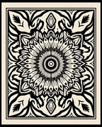 Cream Black Sunburst Mandala Rug
