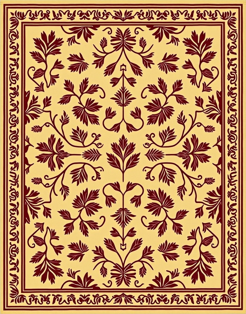 Amber Red Floral Vine Medallion Rug