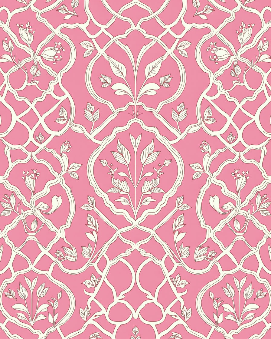 Pink White Floral Trellis Rug