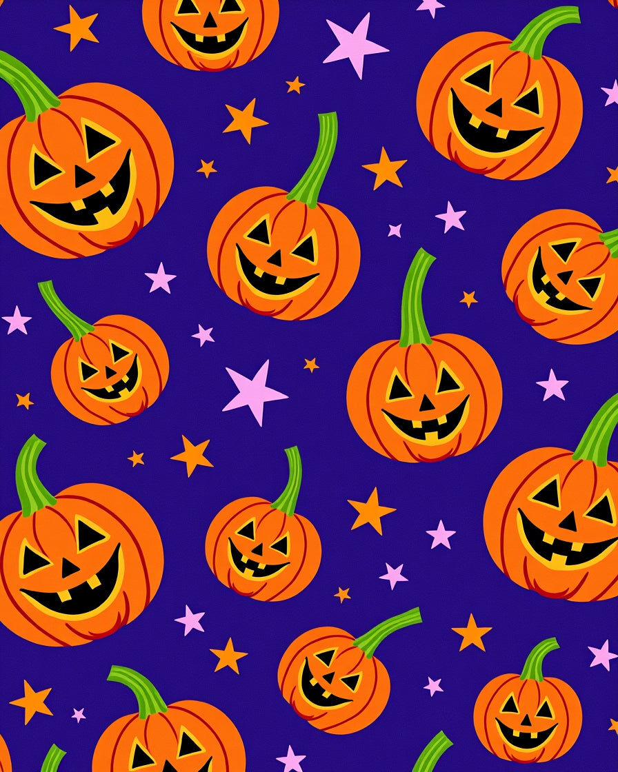 Happy Orange Pumpkin Stars Background Rug