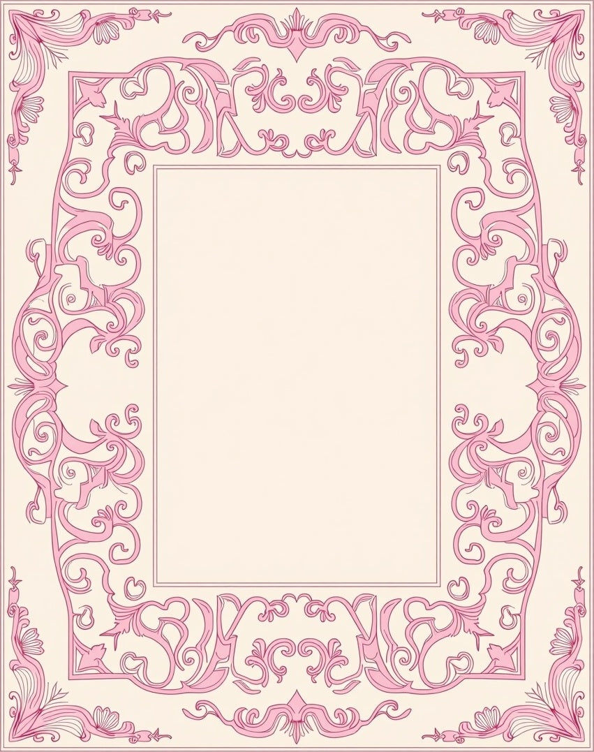 Delicate Pink Ornate Frame Rug