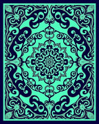 Dark Teal Floral Mandala Rug