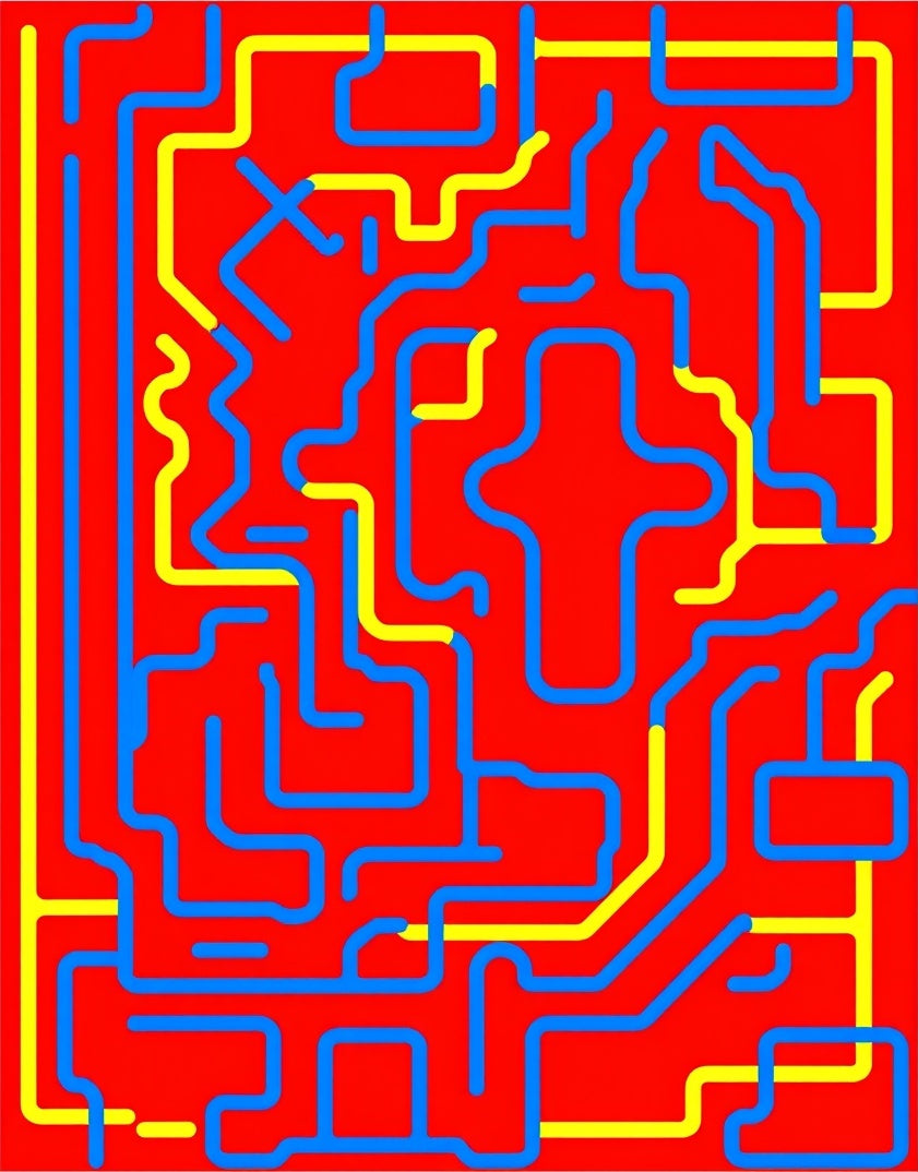 Red Blue Yellow Maze Lines Rug