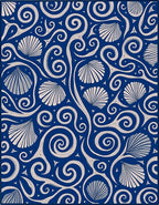 Deep Blue Scallop Swirls Rug