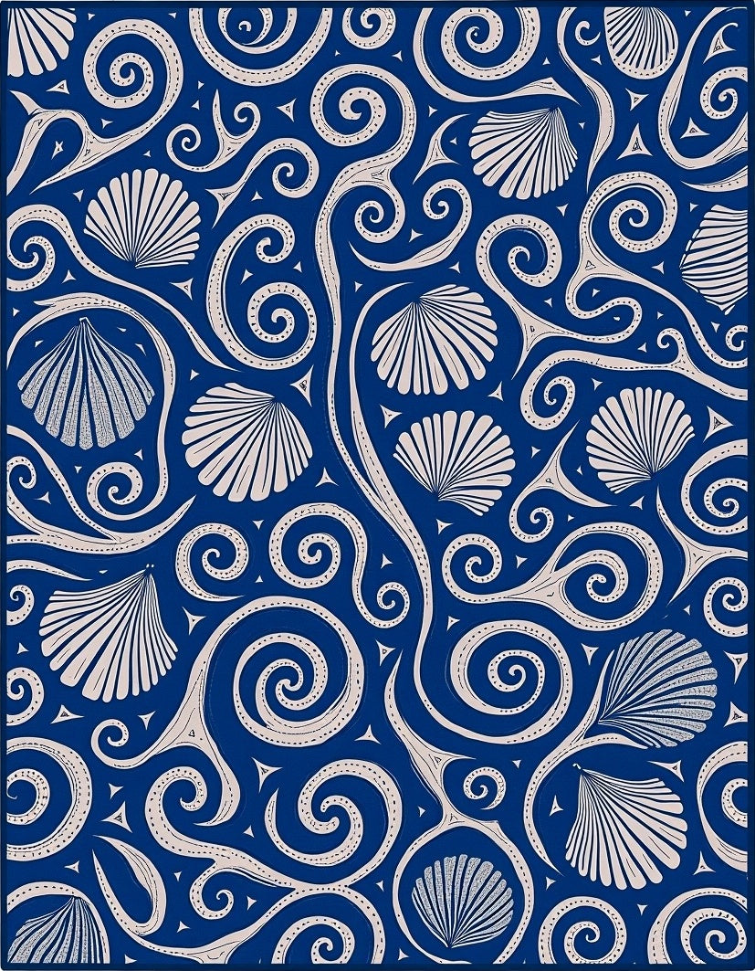 Deep Blue Scallop Swirls Rug