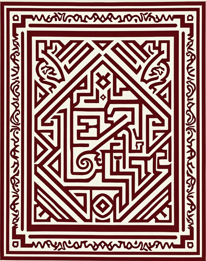 Crimson Ivory Geometric Labyrinth Rug