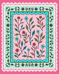 Pink Floral Vines on Pastel Green Background Rug
