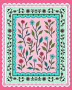 Pink Floral Vines on Pastel Green Background Rug