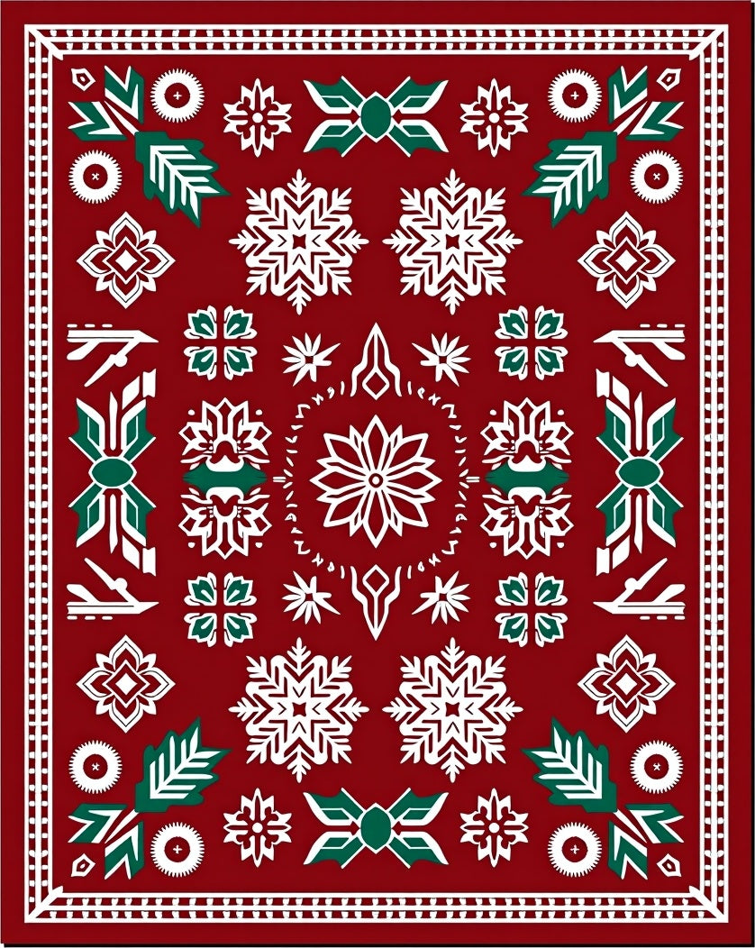 Crimson Snowflake Holly Festive Rug
