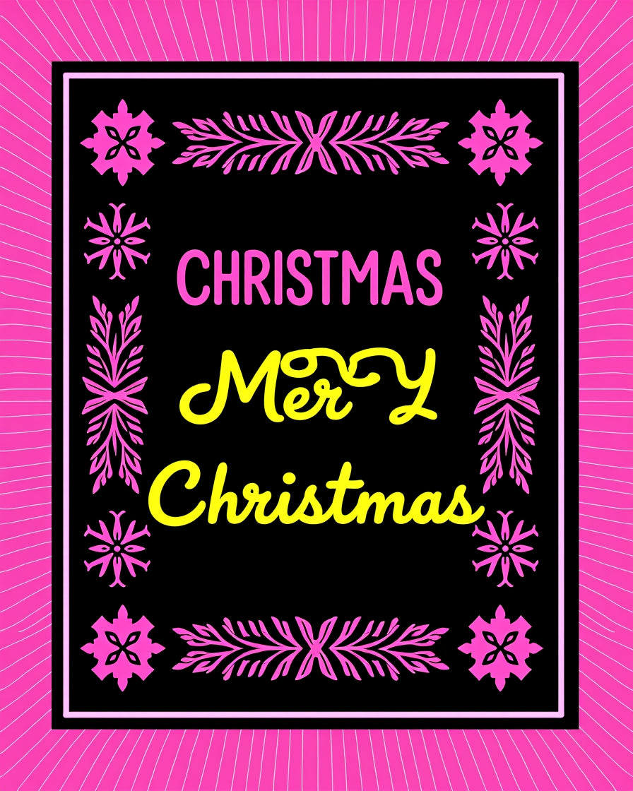 Bright Pink Snowflake Border Christmas Rug
