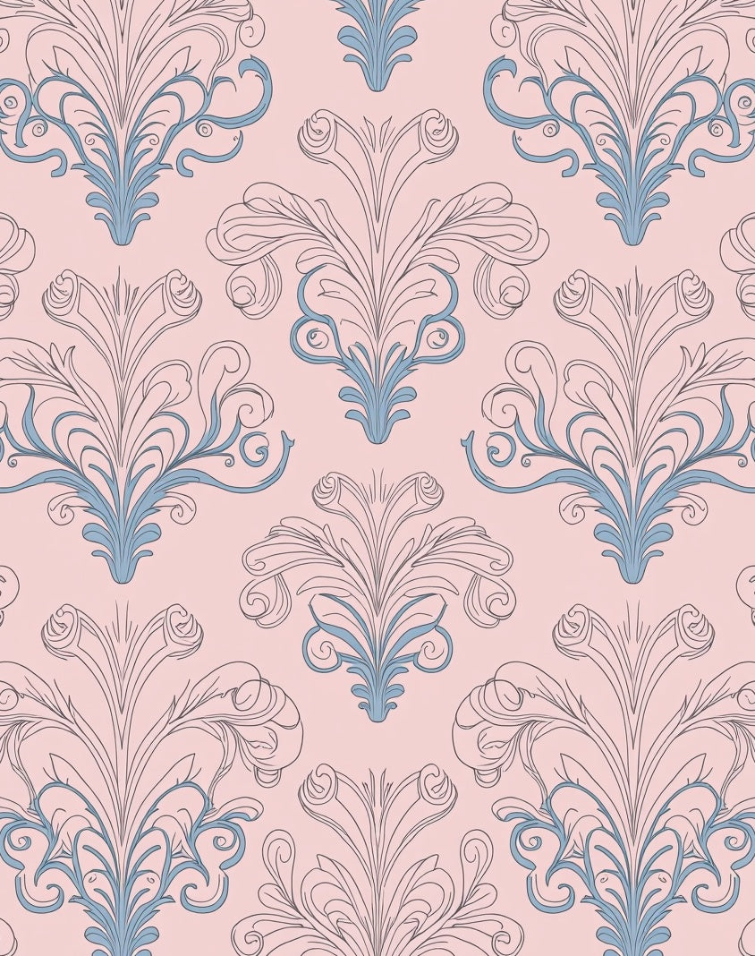 Pale Pink Blue Acanthus Scrolls Rug