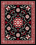 Black Red Floral Medallion Border Rug