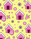 Pink Gingerbread Houses Yellow Background Rug