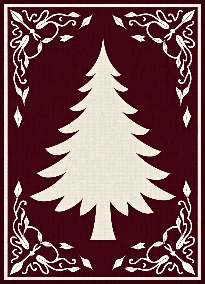 Crimson Ivory Pine Woodland Border Rug