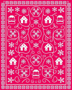 Vibrant Pink Winter Village Snowflakes Rug